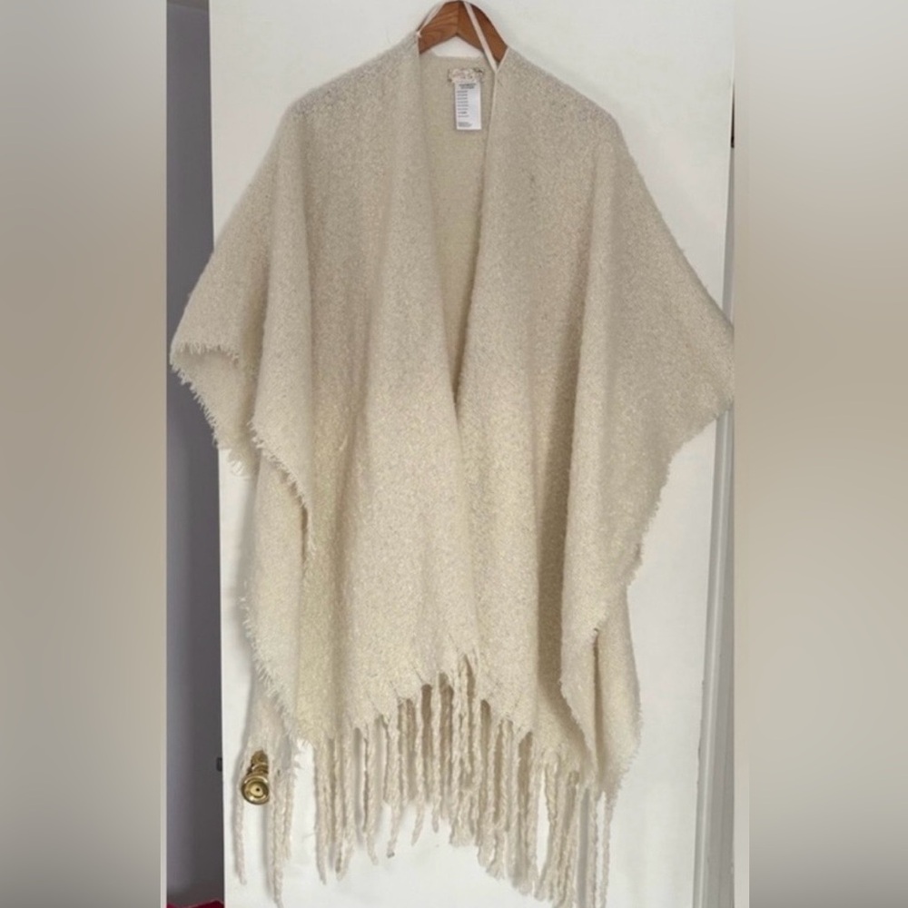 Free People Ivory Fringe Knit Poncho Wrap OSFM